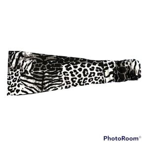 Headband African Fabric Cotton Ethnic Elastic Back Stretch Black Animal Print